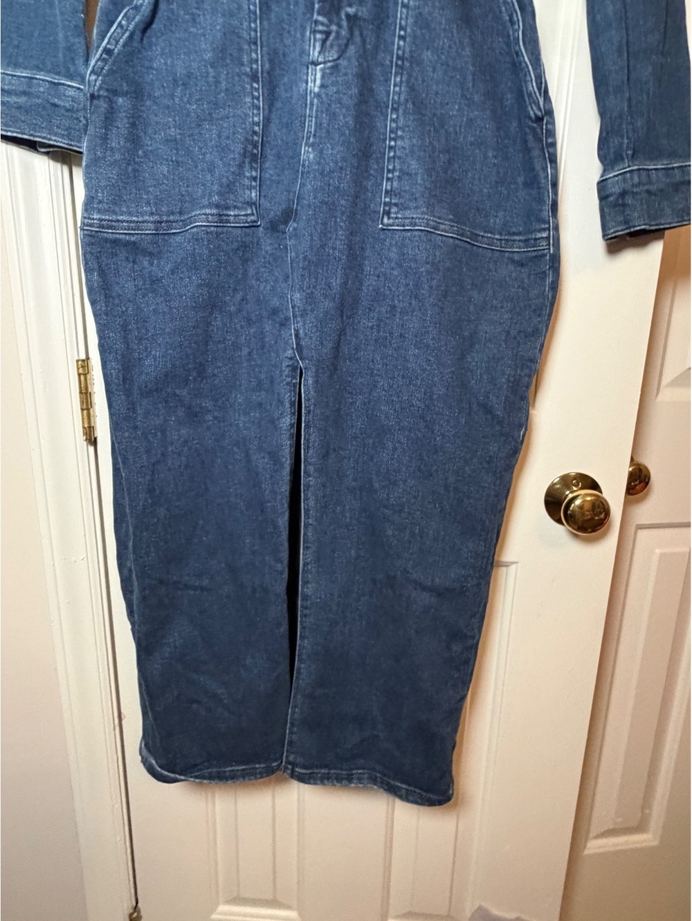 Good American Fit For Success Denim Midi Dress Size M Dark Wash Utility - Picture 7 of 7